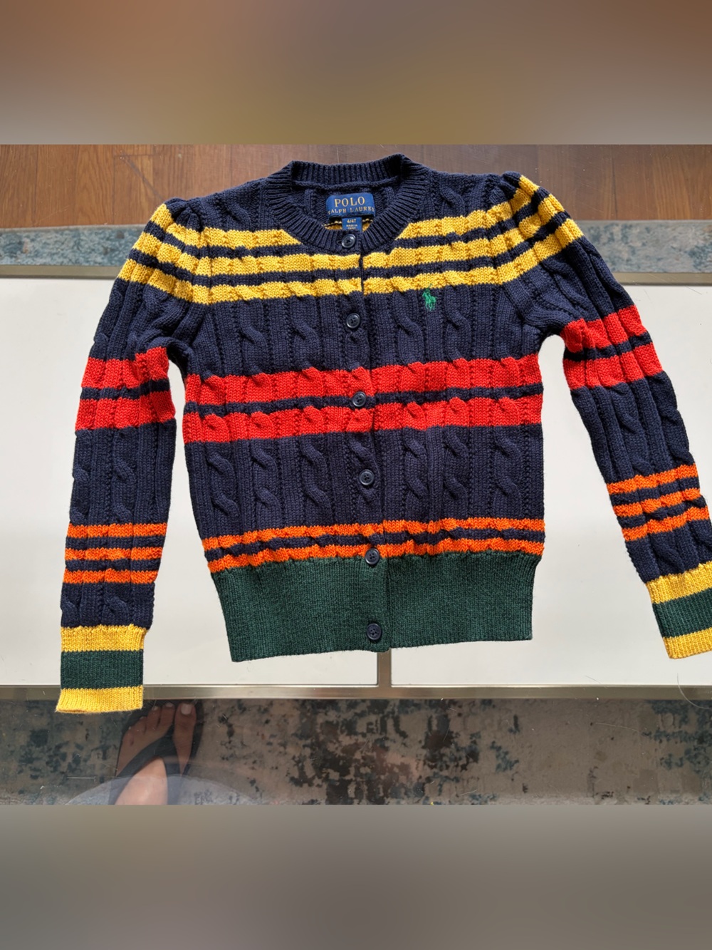 Polo by Ralph Lauren Navy Cable-Knit Stripe Sweater Cardigan - Multicolor